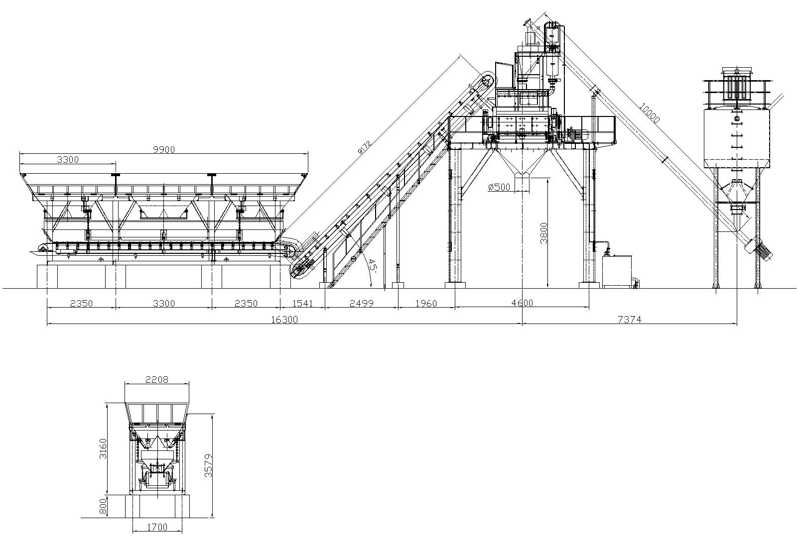 HZS50 Concrete Batching Plant Drawing